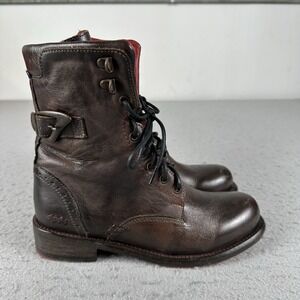 Bed Stu Anne Brown Distressed Leather Lace Up Buckle Ankle Boots Womens 7.5‎